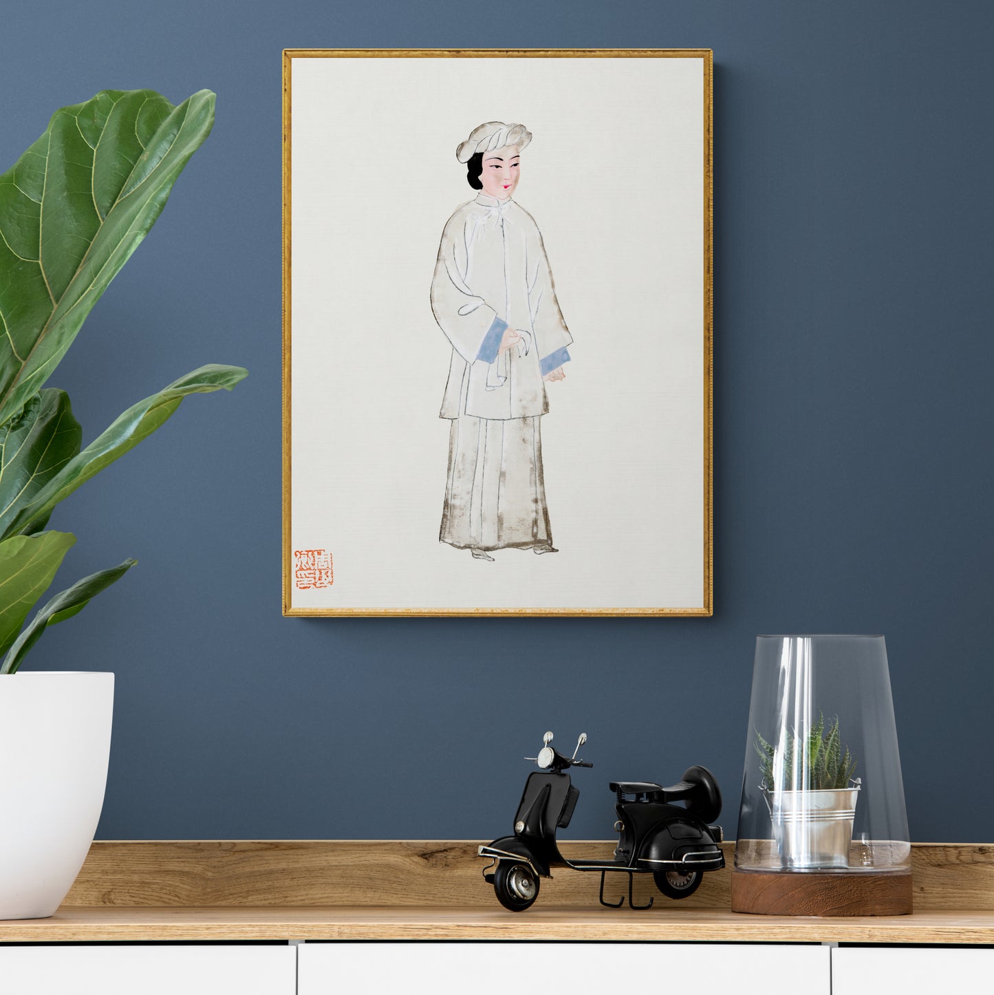 Vintage Chinese Woman In Mourning Robe Illustration