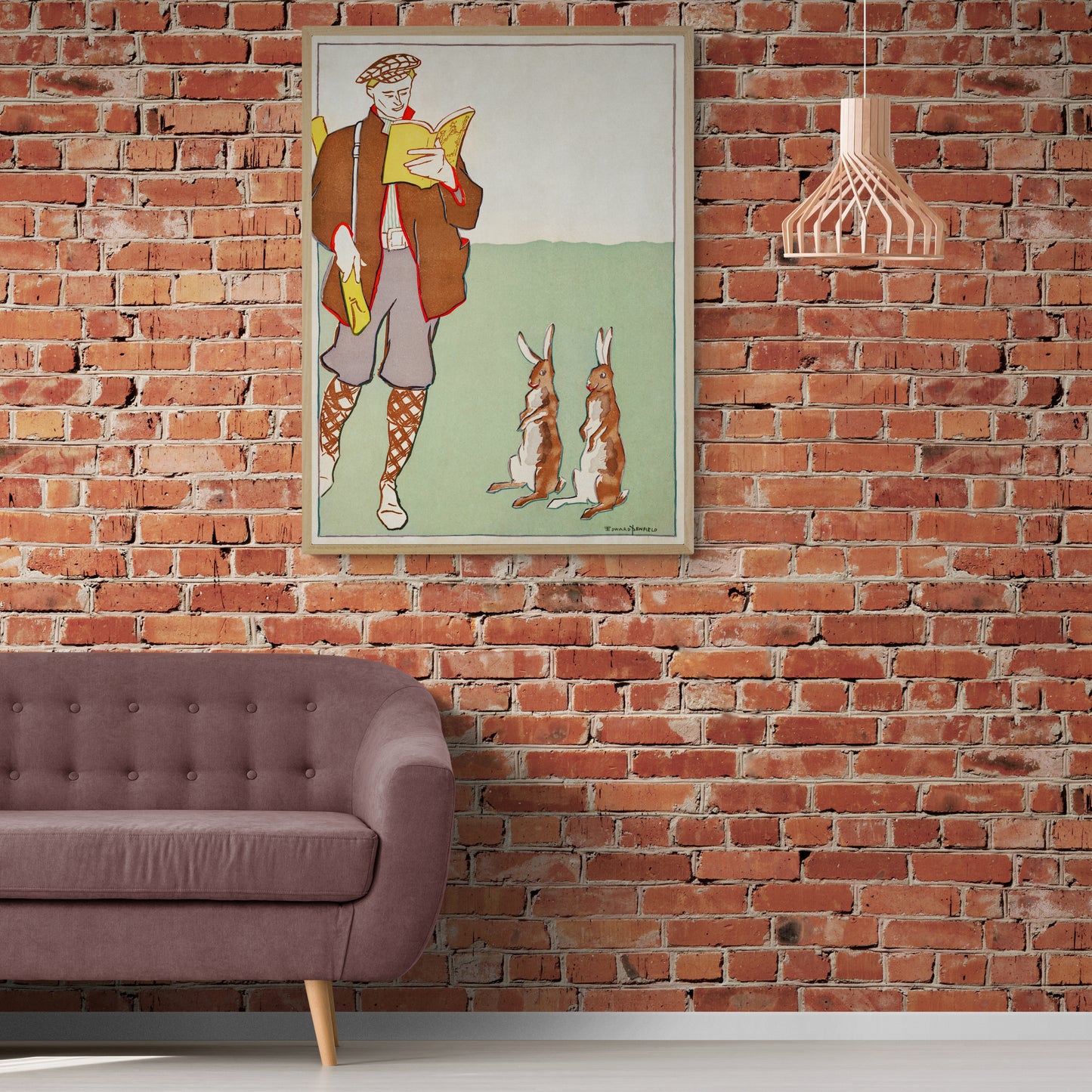 Man Reading A Book With Hares by Edward Penfield