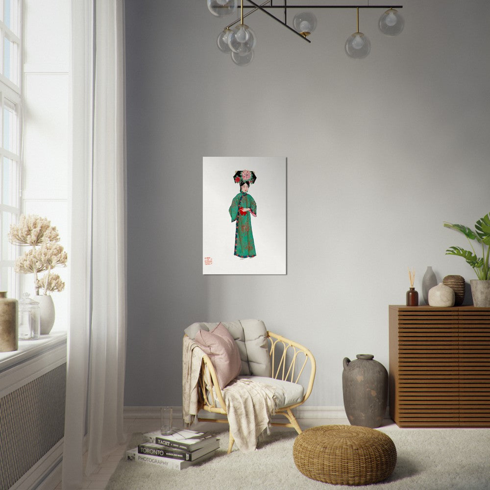 Vintage Chinese Lady In Manchu Costume Illustration