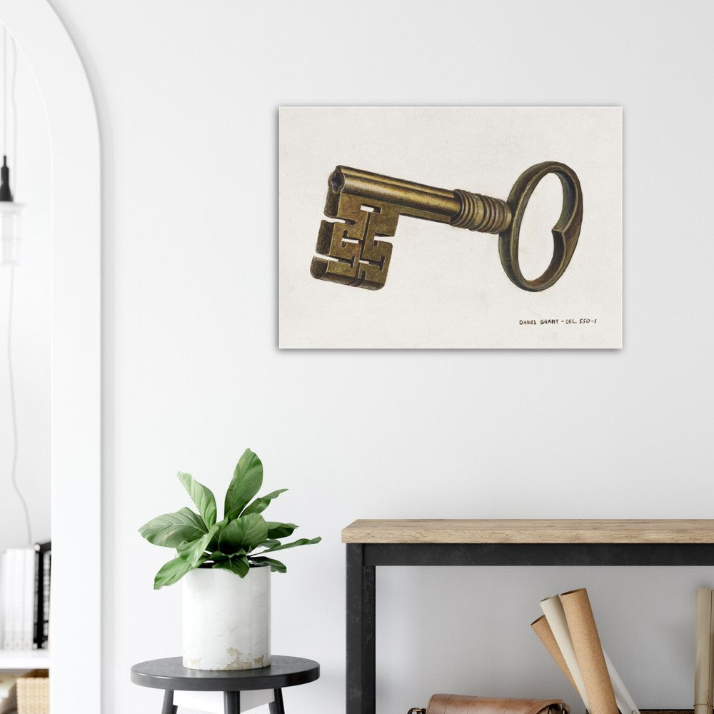 Vintage Illustration Brass Key by D. J. Grant