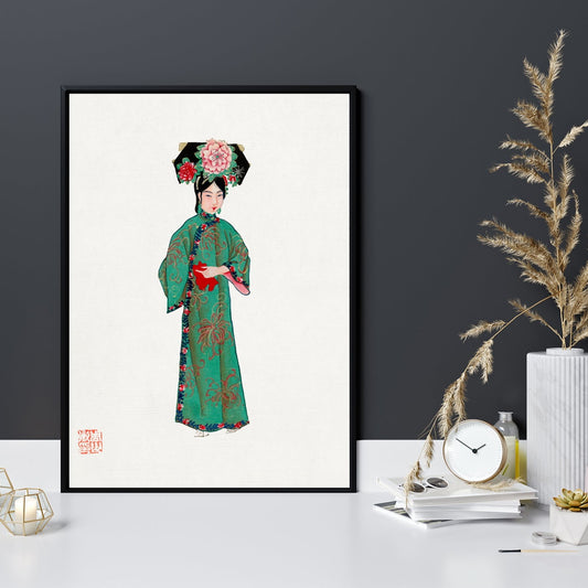 Vintage Chinese Lady In Manchu Costume Illustration
