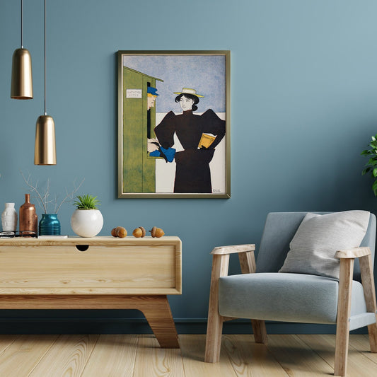 Woman Picking Up Bathing Suits by Edward Penfield