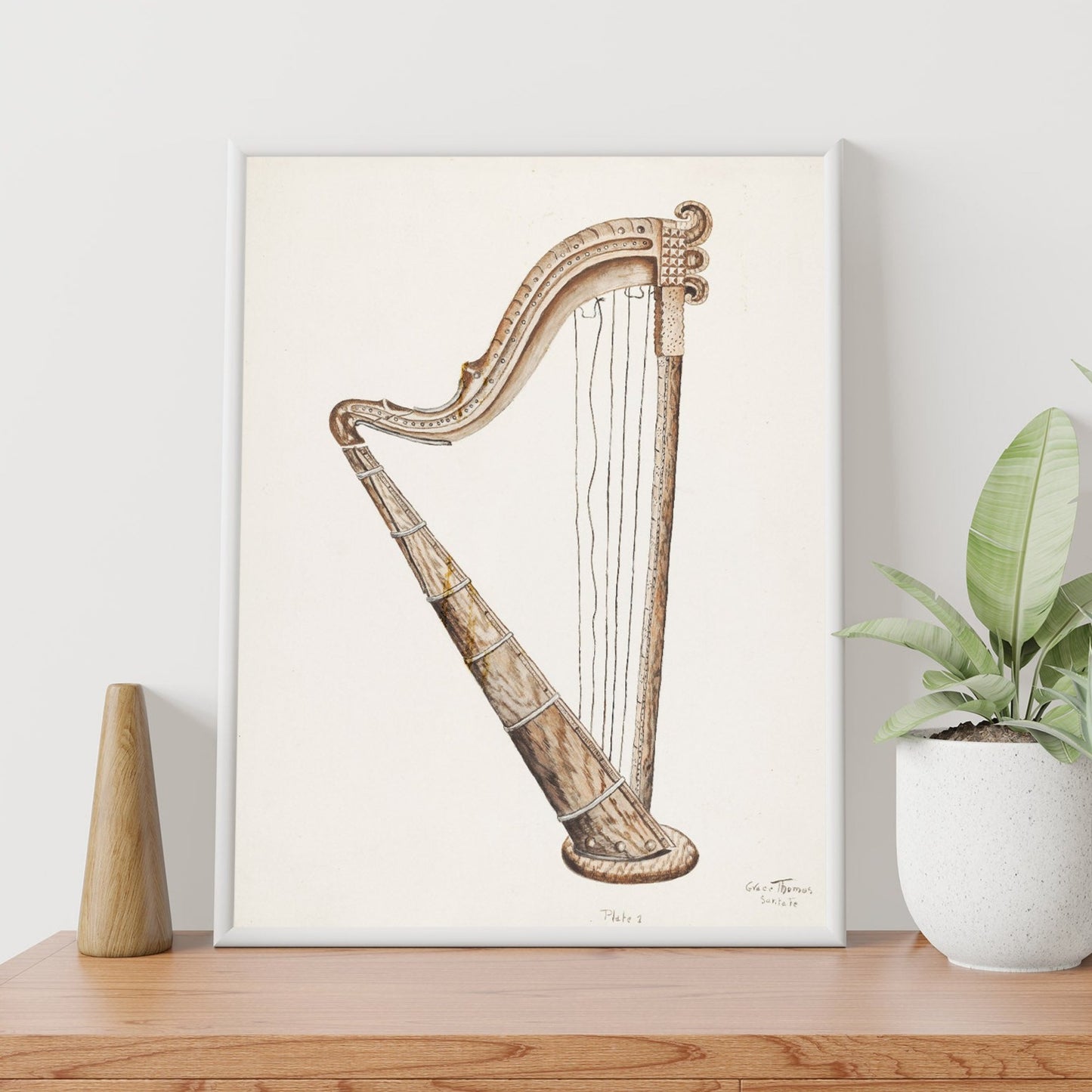 Vintage Illustration Stringed Harp by Grace Thomas