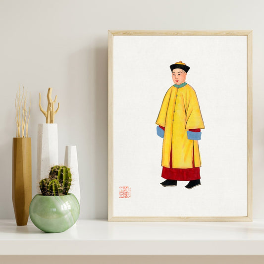 Vintage Chinese Man Priest Robe Illustration