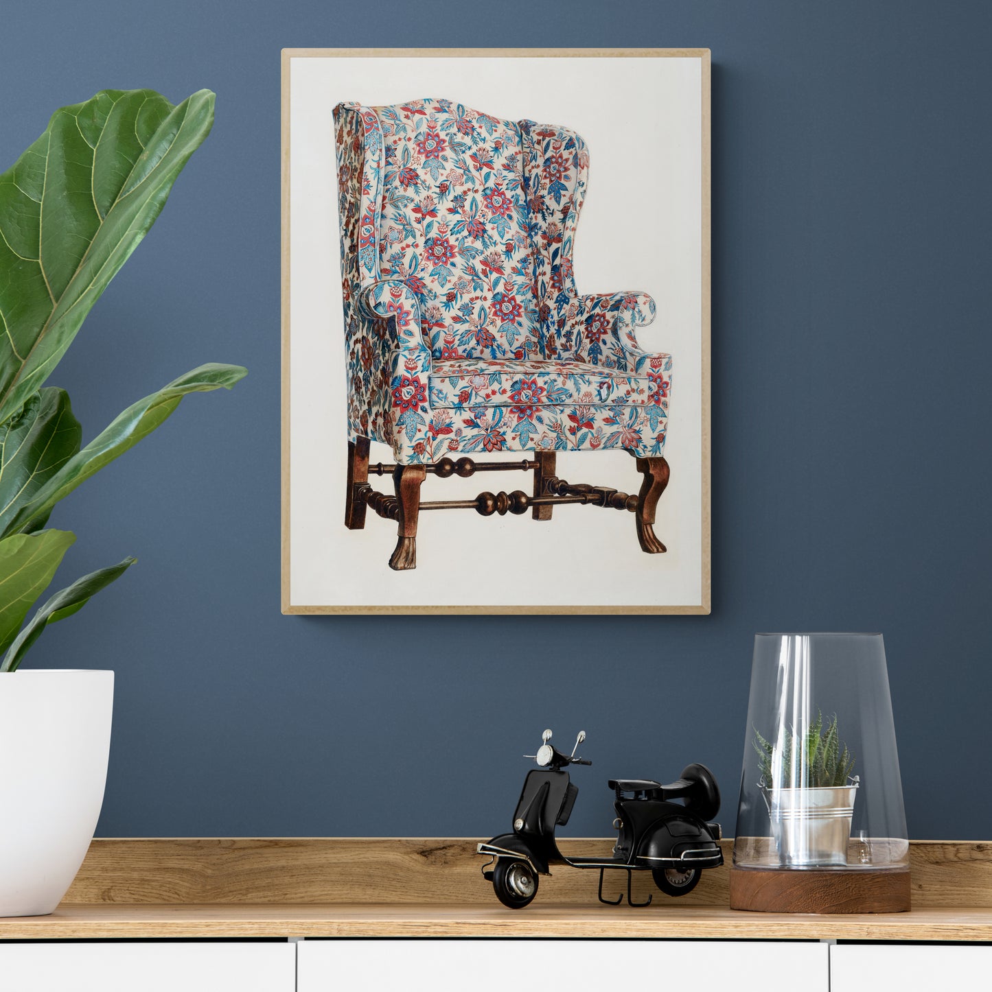 Vintage Illustration Wing Chair by Rolland Livingstone
