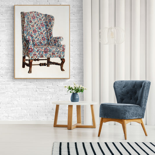 Vintage Illustration Wing Chair by Rolland Livingstone
