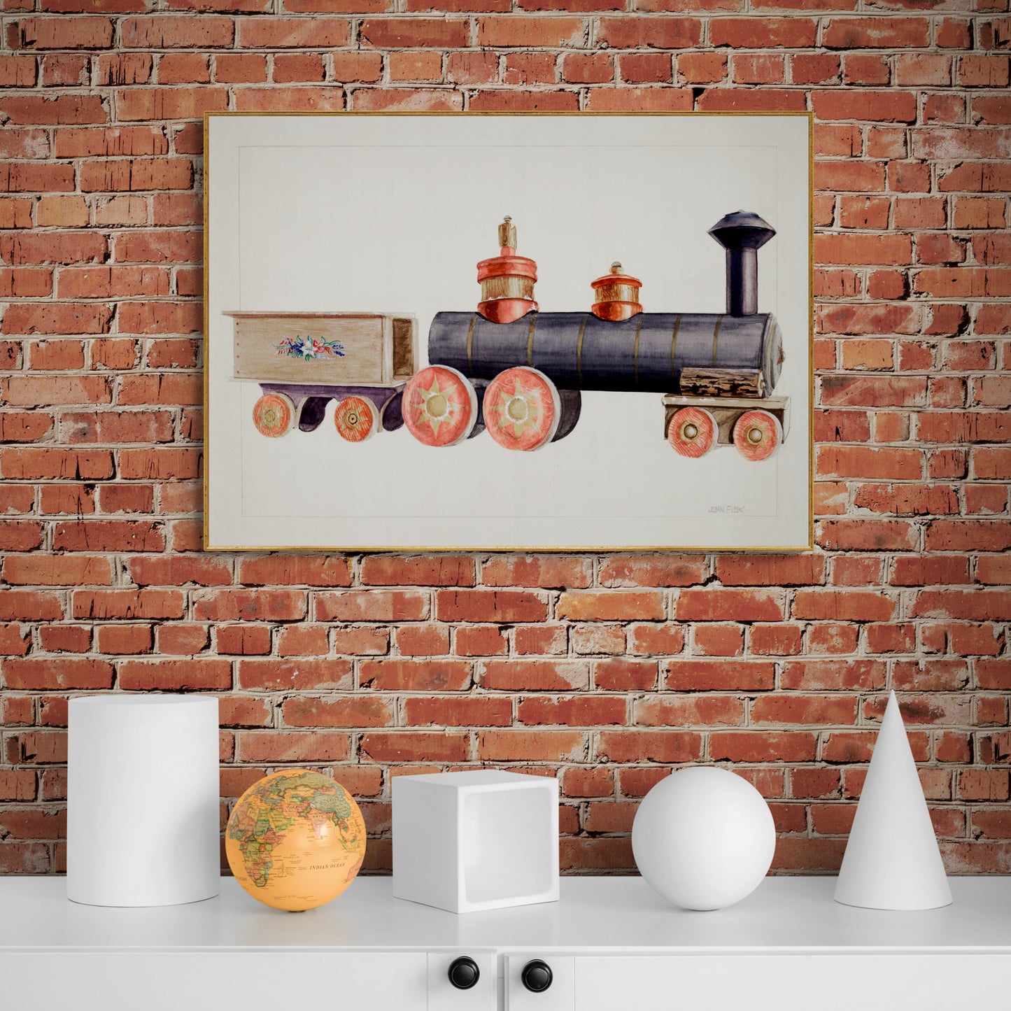 Vintage Illustration Toy Locomotive by John Fisk