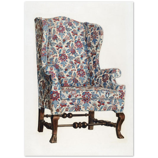 Vintage Illustration Wing Chair by Rolland Livingstone
