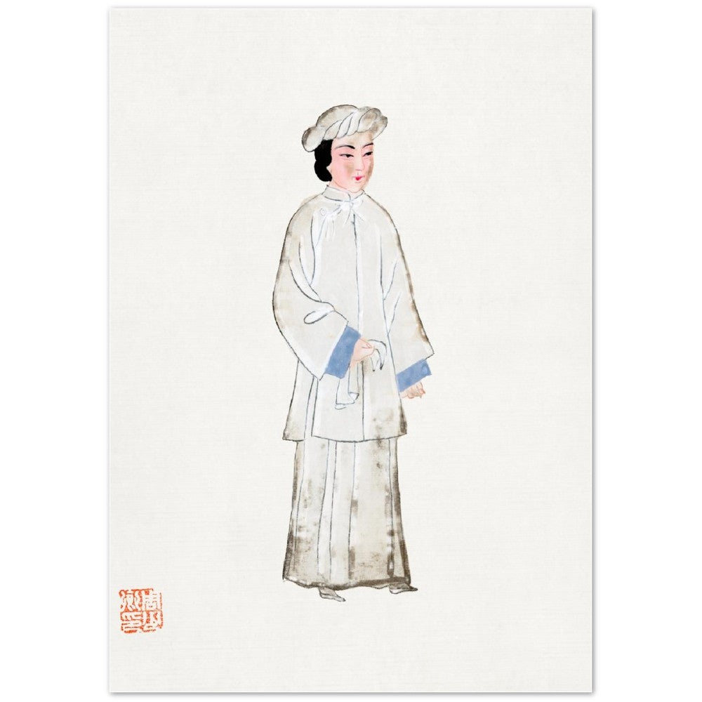 Vintage Chinese Woman In Mourning Robe Illustration