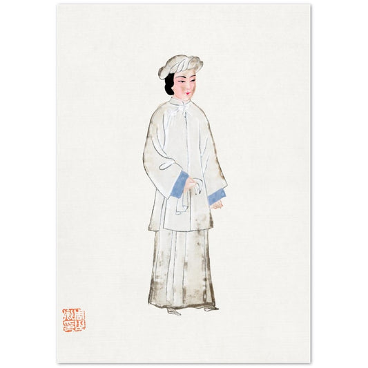 Vintage Chinese Woman In Mourning Robe Illustration