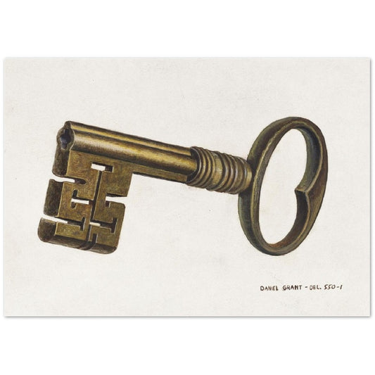 Vintage Illustration Brass Key by D. J. Grant