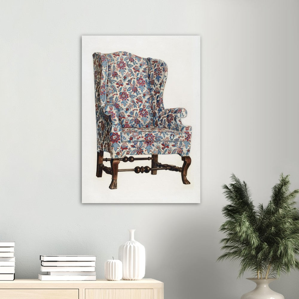 Vintage Illustration Wing Chair by Rolland Livingstone