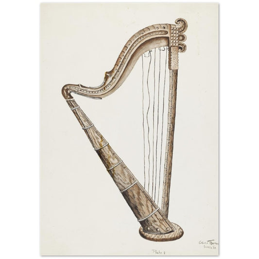 Vintage Illustration Stringed Harp by Grace Thomas