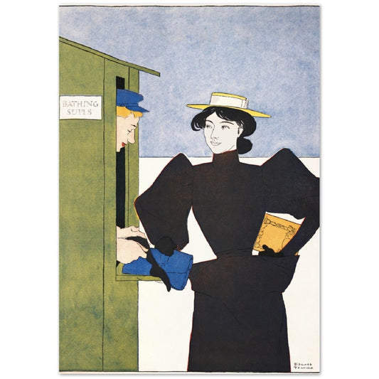 Woman Picking Up Bathing Suits by Edward Penfield